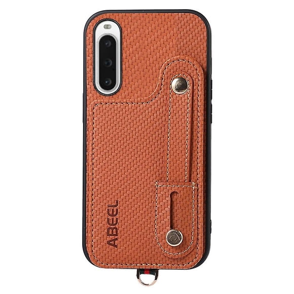 Kickstand Cover For Sony Xperia 10 V Carbon Fiber Texture PU+TPU Card Holder Phone Case
