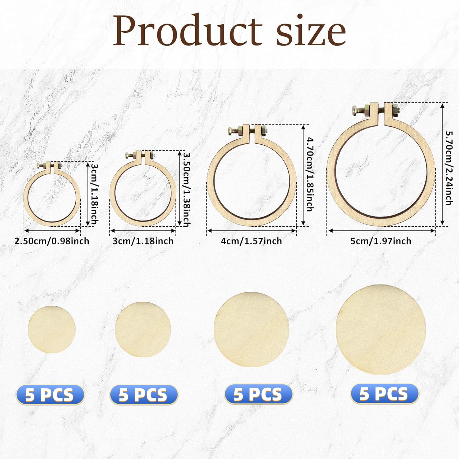 Topboutique 20 Pack Mini Embroidery Hoop 4 Sizes Tiny Cross Stitch Hoops Small Wooden Round Display Frame Ring Wood Ring Circle for Art Craft Sewing Keychain Earrings Jewelry Hanging Ornament