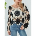 thumbnail image 3 of ZAXARRA Femmes Printemps Été Tricot Tops Manches Longues Col Rond Floral Crochet Casual Crop Tops, 3 of 9