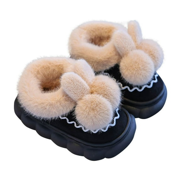 Tao Tao Toddler Little Girls Bunny Plush Slippers Girls Rabbit Slippers for Indoor Cute Animal House Slippers Black 28