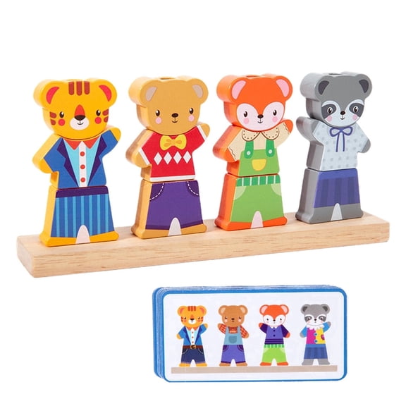Meponn Wooden Dress Up Matching Toy, Colorful Animal Character Outfit Puzzle Game, Montessori Learning Activity for Kids 3 , 1 Pack