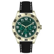 George Mens 44mm Gold Tone Green Dial Easy Read Brown Strap Watch