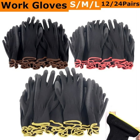 

Willstar 24/12 Pairs PU Nylon Safety Coating Safety Work Gloves Protective Builders Fistfight Gardening S M L