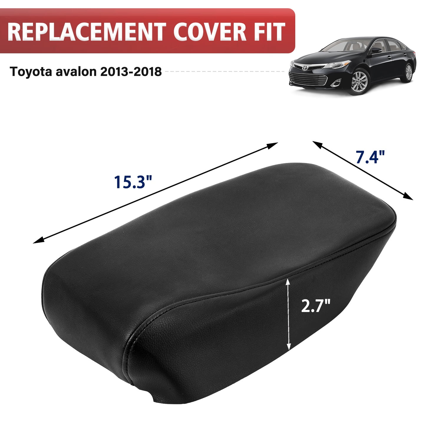 KBH Center Console Armrest Cover Replacement for 2013-2018 Toyota Avalon Accessories, Car Arm Rest Lid Skin Upholstery, Black (Leather Skin Only)