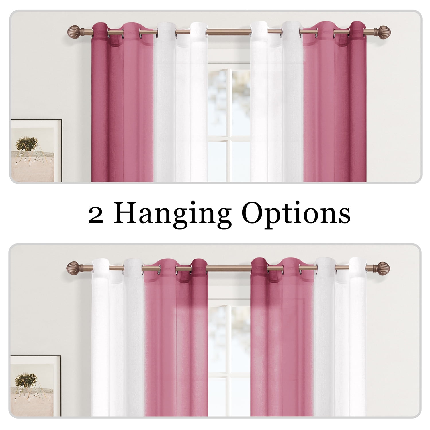 XWZO Ombre Sheer Curtains 2 Panels, Faux Linen Semi Voile Gradient Grommet Curtains for Bedroom, Modern Living Room Window Curtain Panels, 52 x 84 Inch, Burgundy
