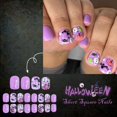 thumbnail image 2 of Uñas postizas Rdntbeu Halloween moradas con murciélago y calabaza, 24 piezas, 2 of 7