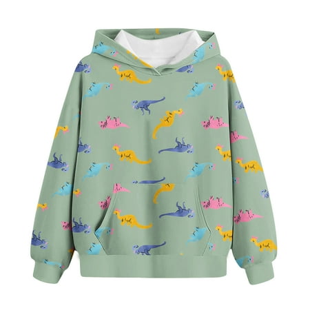 

DOSUKRAI Hooded Sweatshirts Kids Girl Cute Dinosaur Print Pullover with Hooded for Kids Kangaroo Pocket Boys Girls Outwear Trendy Winter Deals of the Day Clearance Mint Green 13 Years
