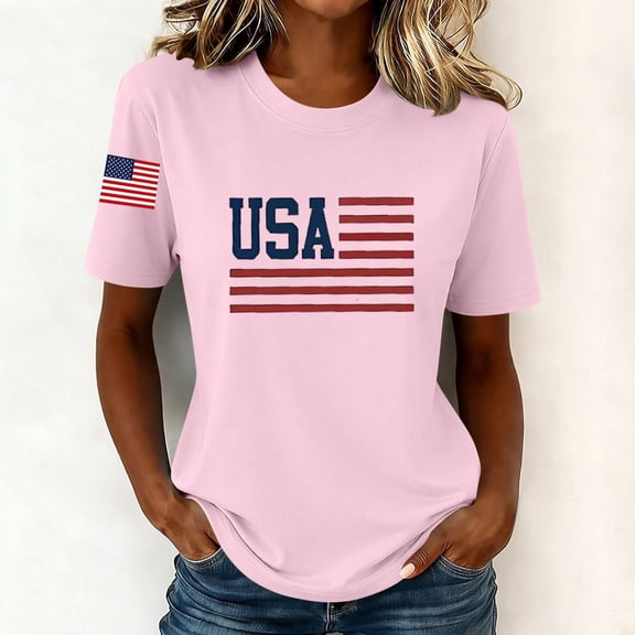 LEKWK 4Th of July Shirts Women Short Sleeve Crewneck Patriotic Shirts Loose Fit Casual American Flag T-Shirt Fashion 250Th Anniversary USA Outfits
