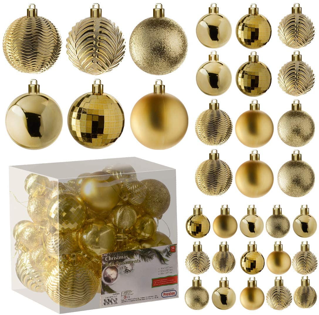 50 Piece Shatterproof Christmas Decoration Pack with Baubles & Star Gold 