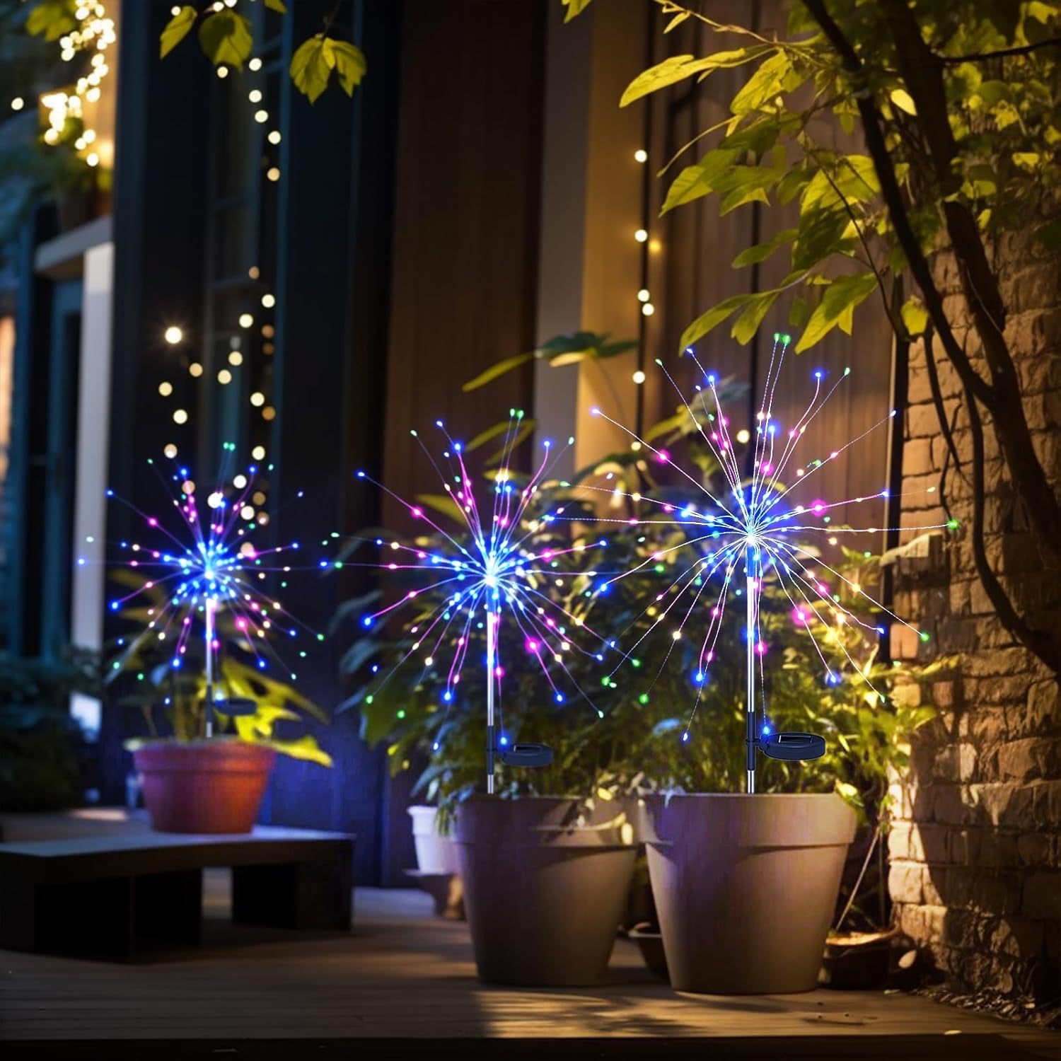 KOMI Solar Fireworks Lights Outdoor: Garden Fairy Light Waterproof for Yard Decorative Outside - LED Sparkler Colorful Lighting Patio House Christmas Decorations 4 Pack