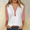 thumbnail image 2 of Breezora Womens Casual Summer Printed 3 4 Sleeve Button Down Blouse Raglan Shirt with Color Block Design XXL Size Pink, 2 of 5