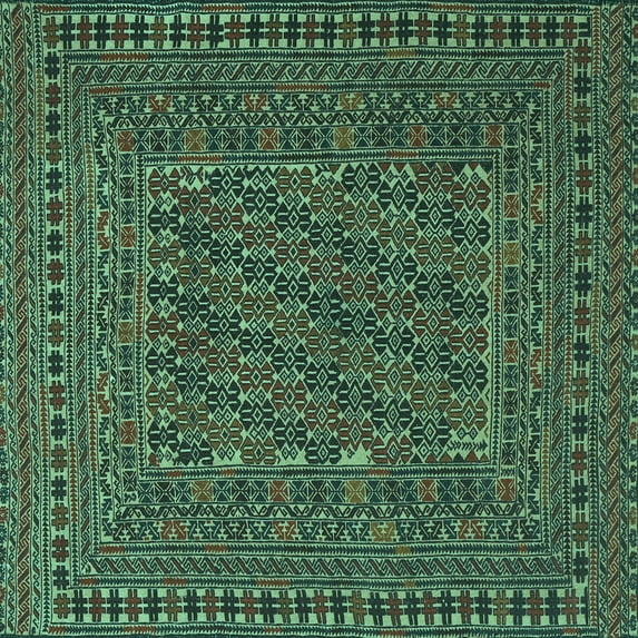 Ahgly Company Machine Washable Indoor Square Southwestern Turquoise Blue Country Area Rugs, 6' Square