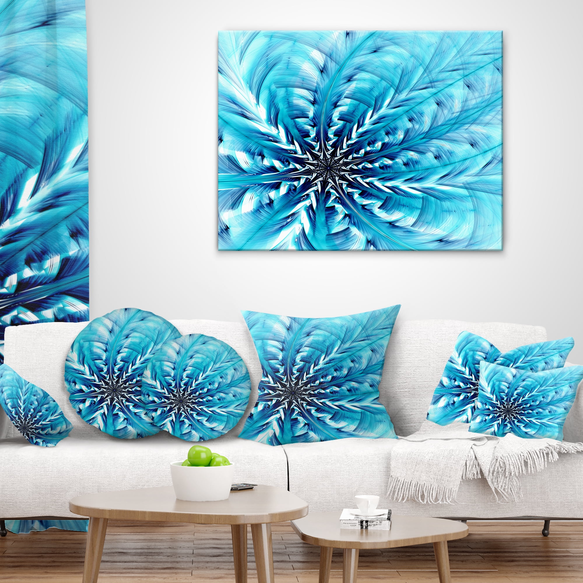 Designart Light Blue Fractal Flower Pattern - Abstract Throw Pillow - 16x16