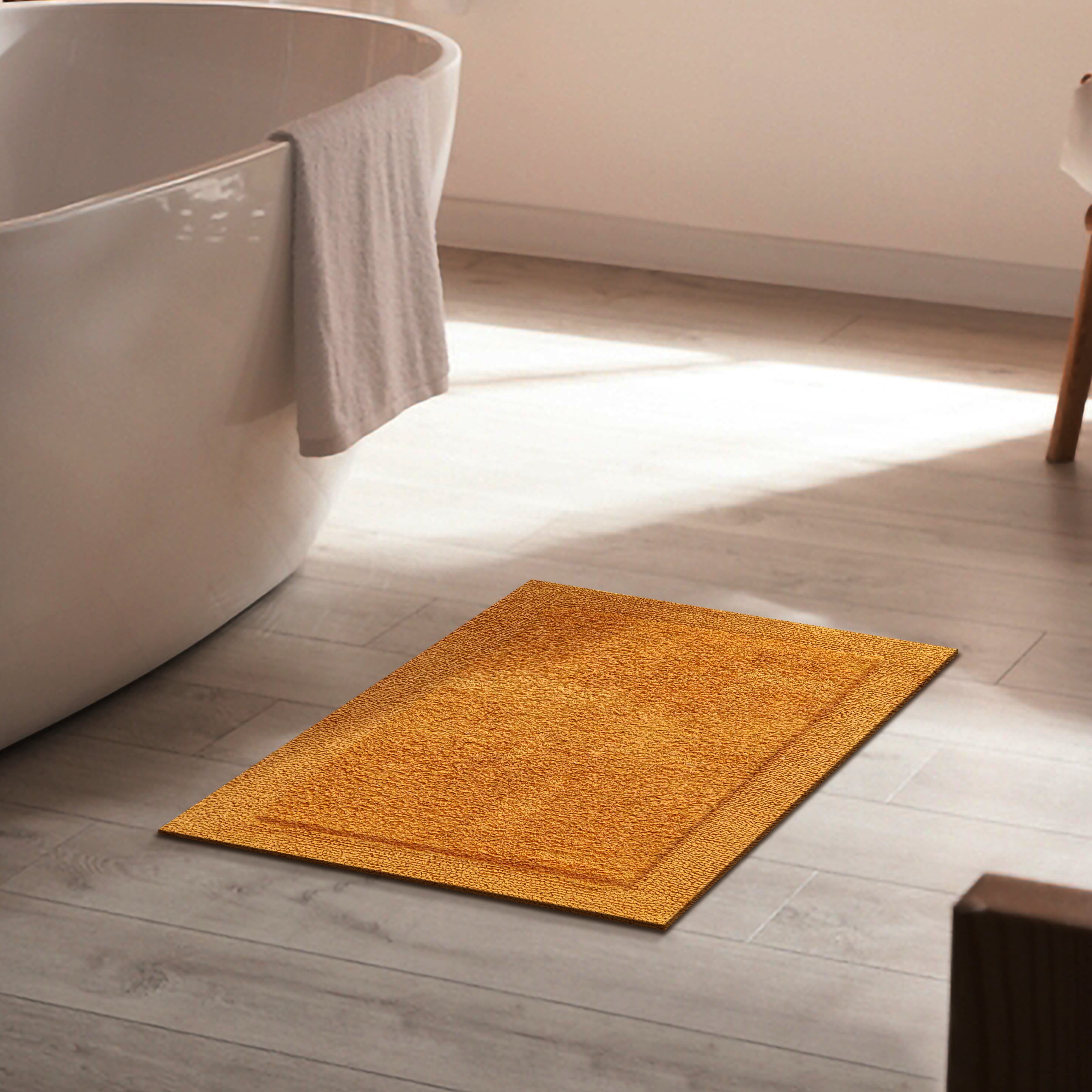 Savi Home 100% Cotton Reversible Scalloped Bath Mat, Anti-Skid Bathroom Rug, Mustard, 20" x 32"