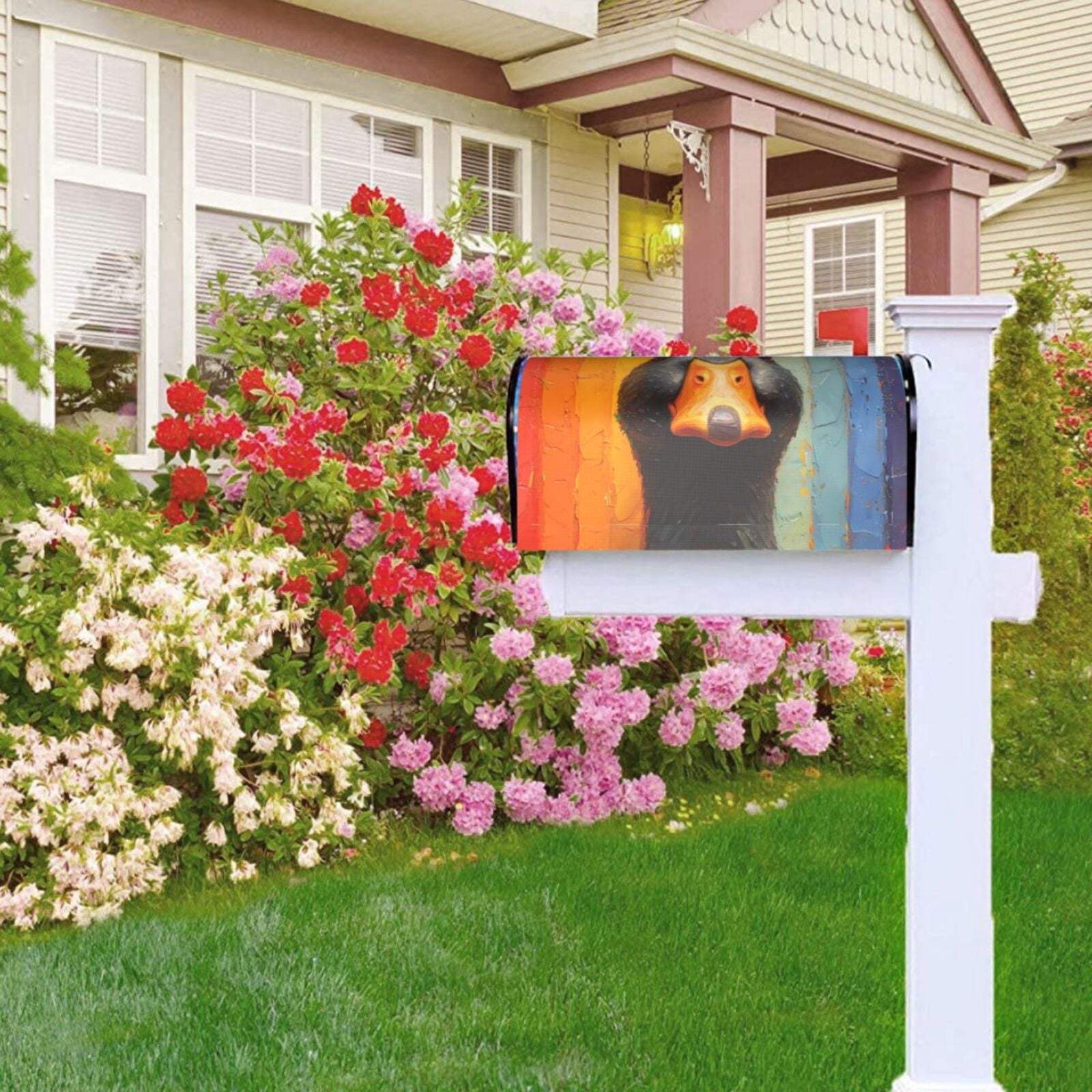 Logiee Colorful Painted Duck Print Post Letter Box Wrap Decor, Mailbox Cover Suitable for Standard Mailbox and Large Size Mailbox,Outdoor Yard Decoration-21x18 in