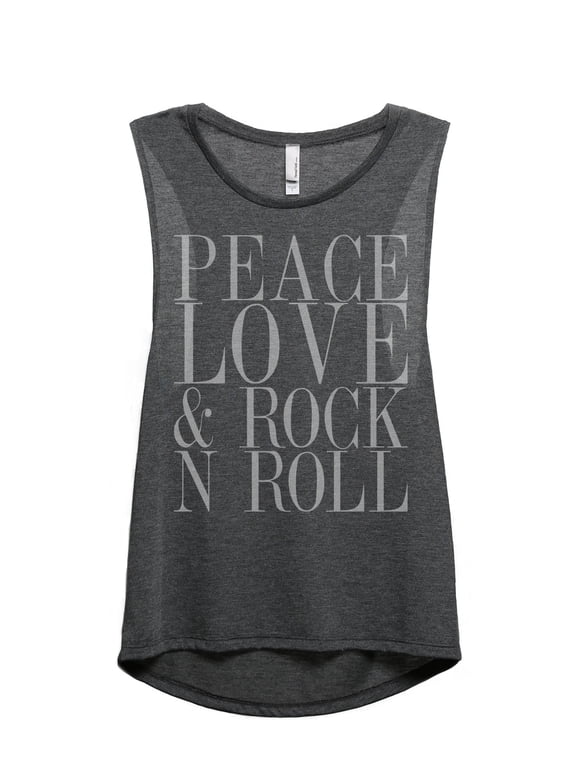 Peace Love And Rock n Roll Women's Sleeveless Muscle Tank Top Charcoal Small