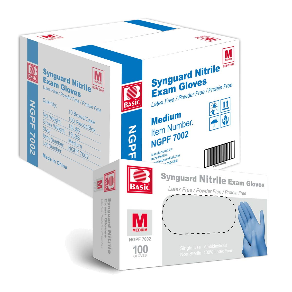 10 Boxes/Case Protein Free Blue Powder Free Disposable SynGuard Nitrile Exam Gloves 100/Box Medical Grade Latex Free 