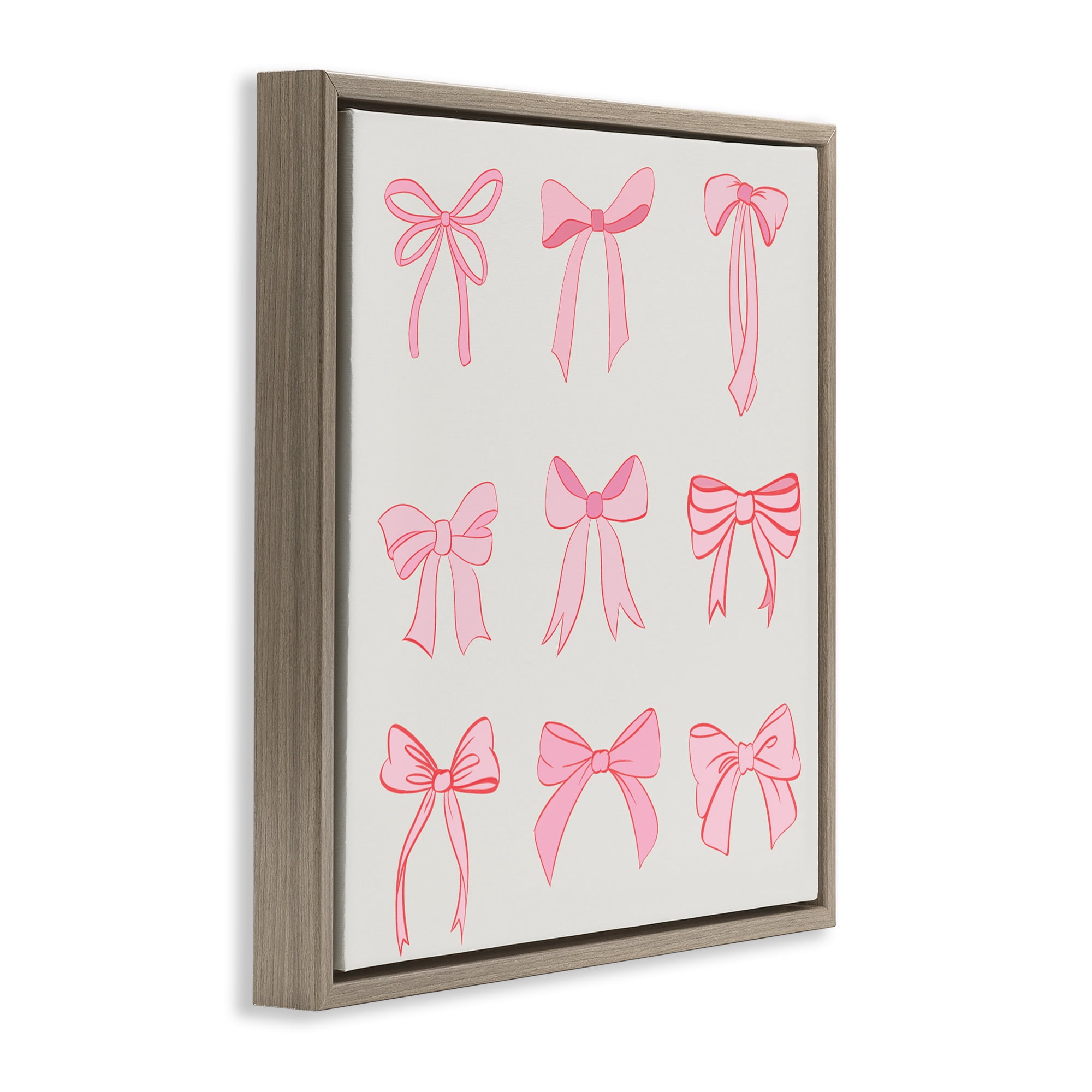 Stupell Industries Pink Coquette Ribbons Brown Framed Floater Canvas Wall Art, design by Emily Navas