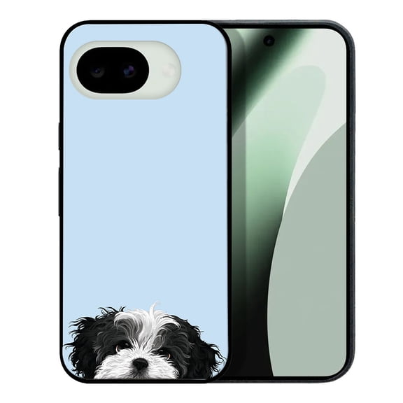 WIRESTER Shockproof Soft Rubber Cover Case for Google Pixel 10a 6.3" 2026, Animal Black White Shih Tzu Dog On Light Blue Background