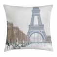 thumbnail image 1 of Winter Throw Pillow Cushion Cover, Eiffel Tower in Snow Outdoors Champ de Mars Tourist Attraction Paris France, Decorative Square Accent Pillow Case, 20 X 20 Inches, White Brown Green, by Ambesonne, 1 of 2