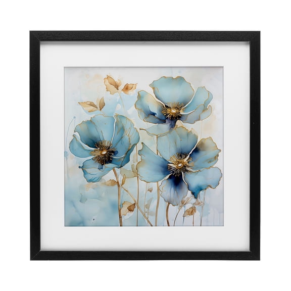 Stupell Industries Modern Sapphire And Gold Florals Black Framed Print Under Glass, 13 x 13, by Creative Studio