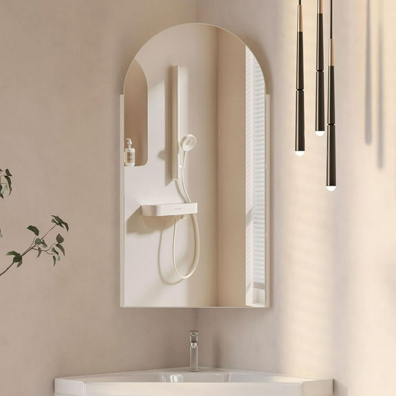 White Corner Medicine Cabinet with Mirror,Arch Medicine Cabinet Wall Mounted for Small Space,Corner Bathroom Cabinet Wall Mounted,Arched Mirror Cabinets for Bathroom,16x31