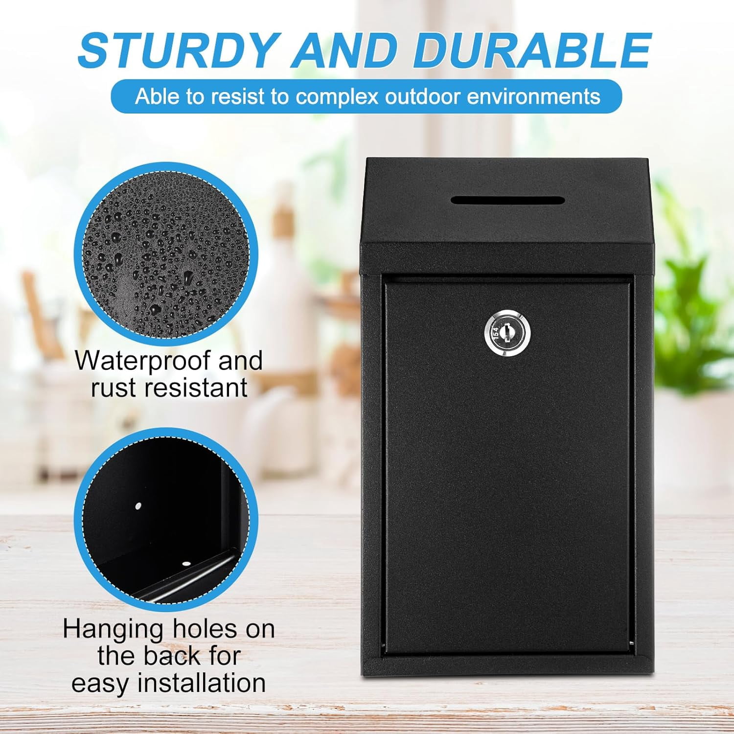 Metal Money Drop Donation Cash Box for Farm Stand Collection Safe Suggestion with Lock Wall Mounted Mailbox Container Home Office Outdoor(Black,10.24 x 5.71 2.95 Inch)
