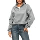 thumbnail image 2 of Sudadera con media cremallera para mujer, sudadera sin capucha de fibra de poliéster transpirable de color puro, sudadera informal para mujer para oficina, gris M, 2 of 6