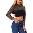 thumbnail image 4 of INSPIRE CHIC Women's Faux Leather Stand Collar Zipper Front Long Sleeve Cropped Jacket M Brown, 4 of 6