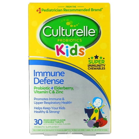 (2 Pack) Culturelle, Kids, Probiotics, Immune Defense, Mixed Berry Flavor, 30 Chewable Tablets