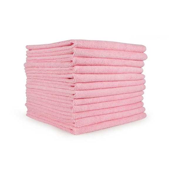 Arkwright Microfiber Cleaning Cloths (12 Pack), 12x12 in., 300 GSM, Reusable Multi-Purpose Cloth, Pink
