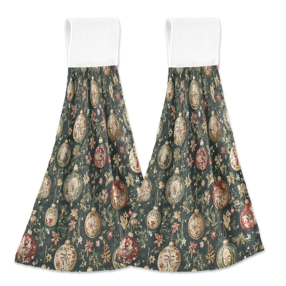BZSMCE Hanging Hand Towels Fashion Vintage Holiday Ornaments Pattern 2-Pack - Velcro Style Bathroom Kitchen Towels