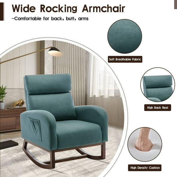 Andeworld Rocking Chair Nursery Glider Chair High Back Rocking Armchair Accent Rocker for Living Room Teal Walmart Business Supplies