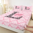 thumbnail image 3 of Homewish Fashion Monogrammed Girls Full Size Sheets, Kawaii Pink Damask Bed Sheets, Bow Initial L Letter Sheet Sets, Super Cozy Room Decor, 4 Pieces, 3 of 7
