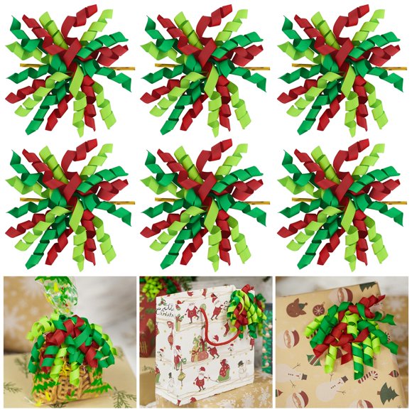Lazos rizados navideños autoadhesivos AIMUDI de 4 pulgadas, rojo y verde, paquete de 6