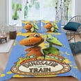 thumbnail image 2 of Tren de Dinosaurios Conjunto de sábanas temático, trío de piezas, cómodo y amigable con la piel, diseño único, regalo de decoración para el hogar para familiares, amigos y fans, 90 cm * 190 cm, 2 of 6