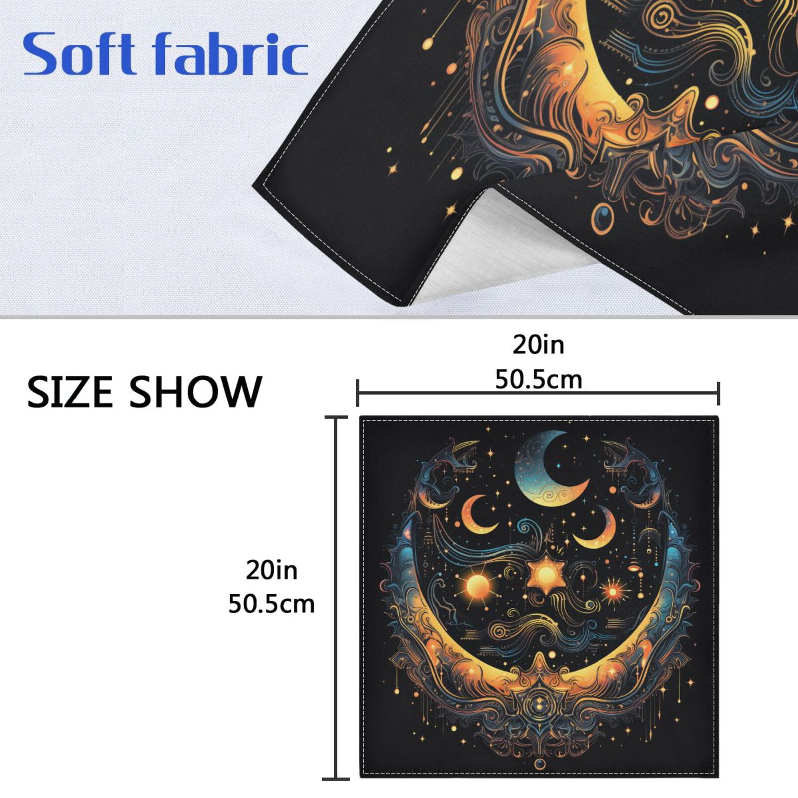 JSTEL Sun Moon Stars Alchemy Witchy Cloth Napkins Set of 6, 20x20 Inch Washable and Reusable Napkin for Decoupage Dinner Party Everyday Use