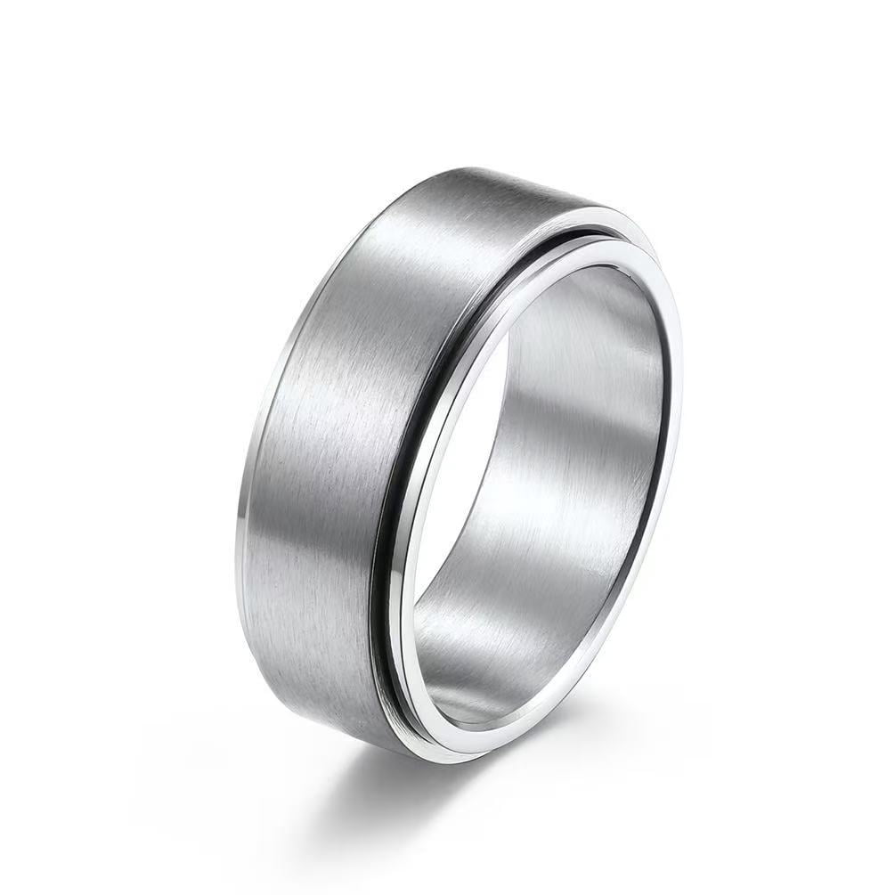 Anxiety Fidget Spinner Rings for Men Smooth 14K White Gold Spinning Rotate Ring for Women Punk Cool Anti Stress Jewelry