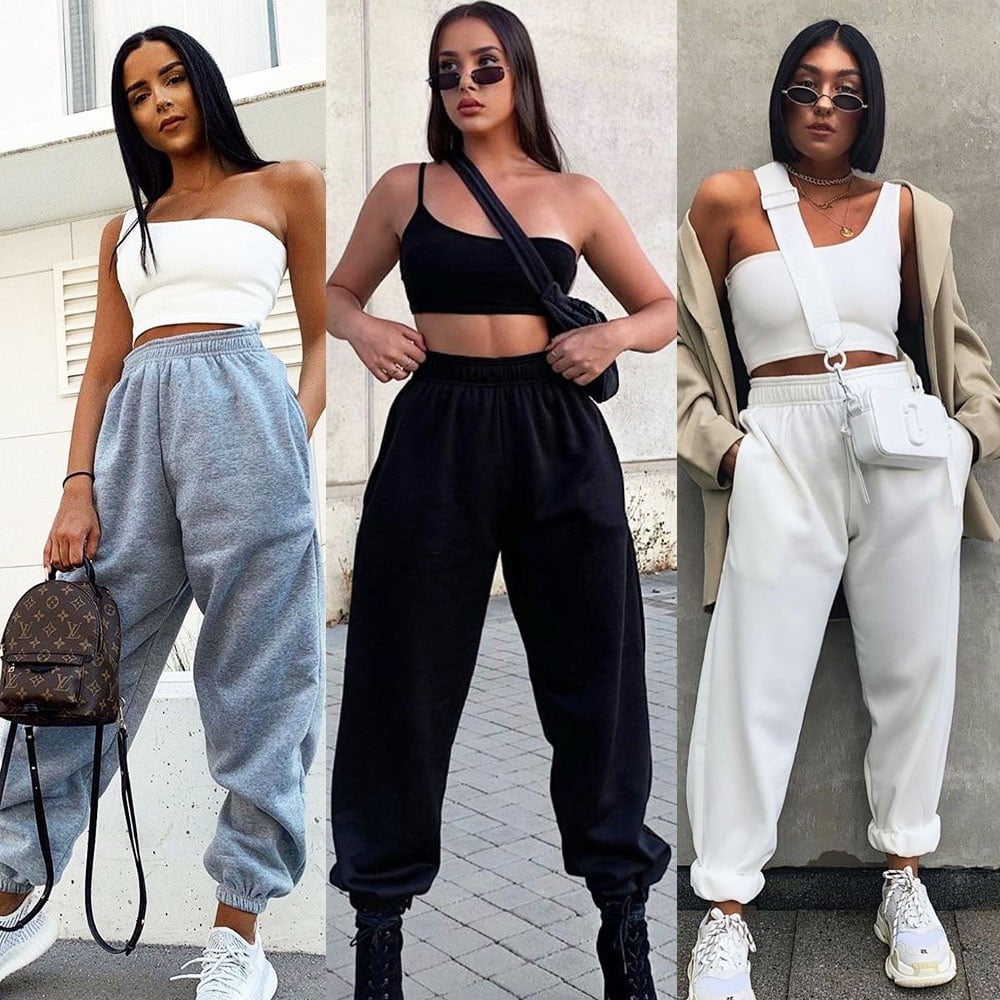 Women Ladies Joggers Bottoms Sweat Trousers Slacks Gym Jogging Sweat Pants Jogger Pants Drawstring Elastic Waist Trousers Walmart