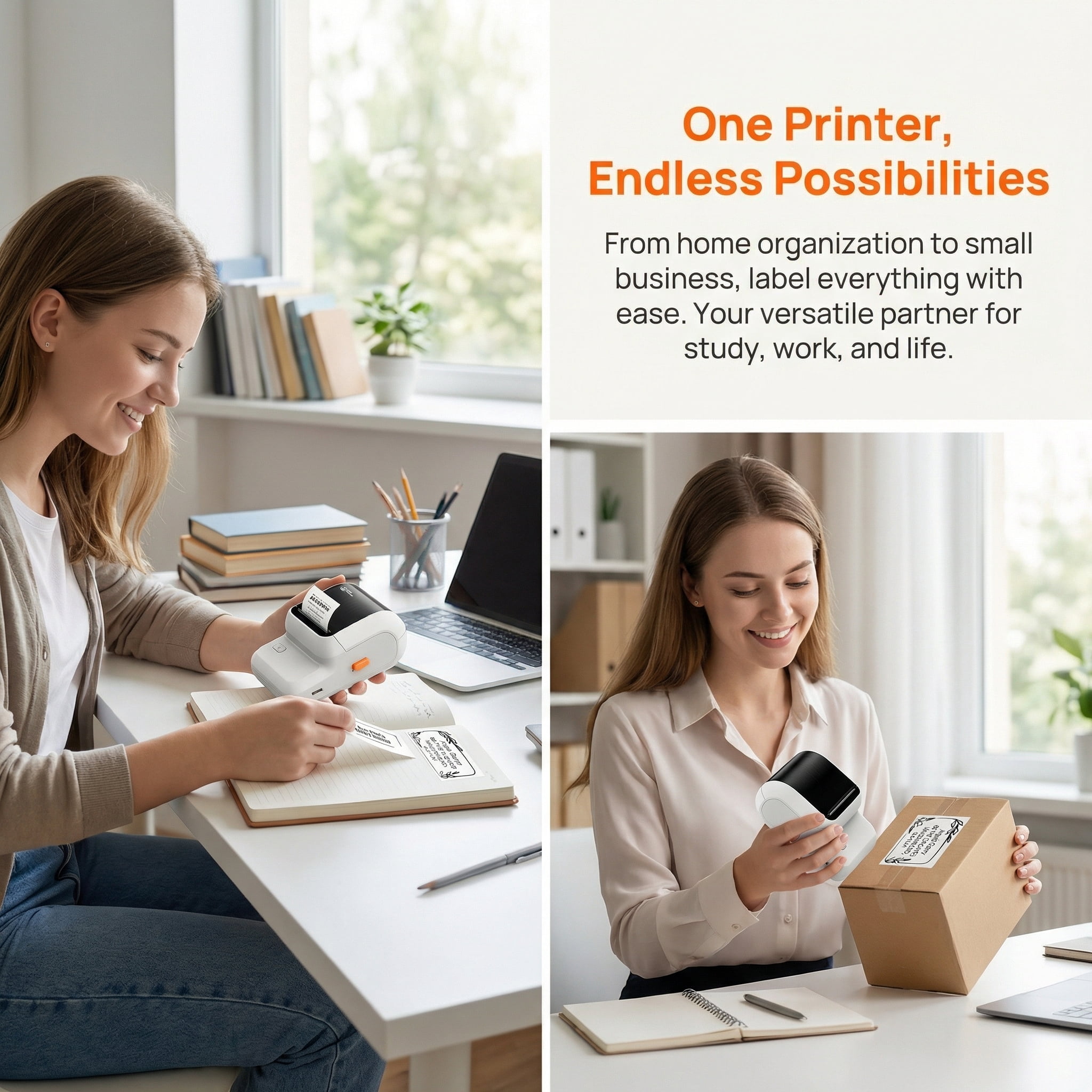 Phomemo M100 Portable Sticker Printer And 1 Roll Paper, Wireless Thermal Label Maker, Easy to Use, Prints 20-50 Mm Wide, for Home Office, School, Storage And Organization （White）