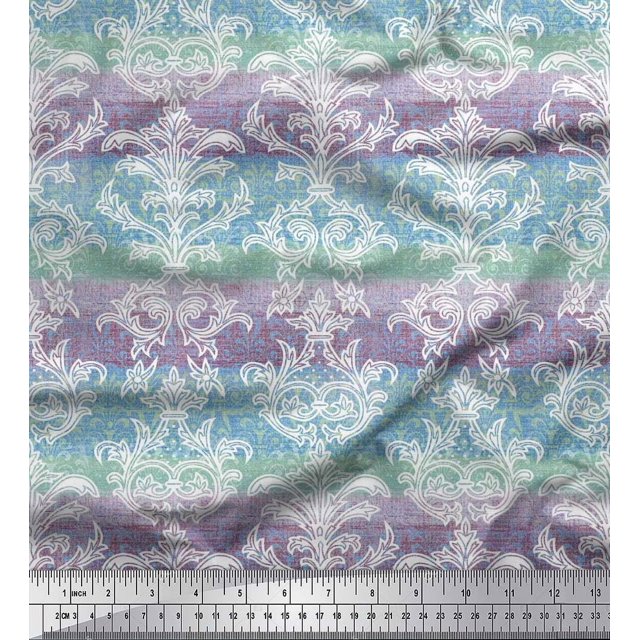 Soimoi Velvet Fabric Stripe & Ogee Damask Decor Fabric Printed Yard 58 Inch Wide