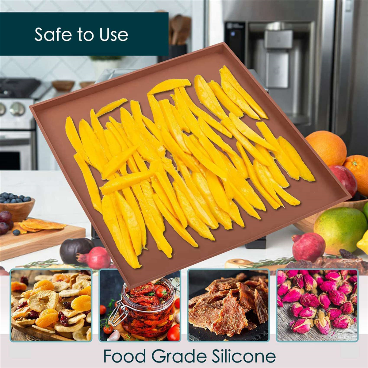 18 Pack Silicone Dehydrator Sheets Non Stick Square Edge Dehydrator Trays for Meat Vegetables Fruit Food Dryer Mat