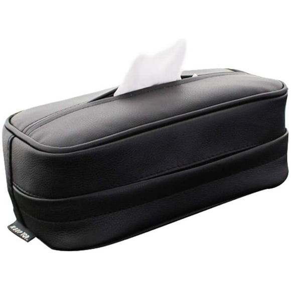Auto Tissue Box, Facial Tissue Box Multifunctional tissue holder PU leather black tied to the headrest on the back seat black