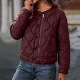 thumbnail image 6 of Uaswgudfs Women's Burgundy Quilted Jacket, Long Sleeve No-Hood Casual Winter Coat with Pockets - Trendy Outerwear Red XS, 6 of 7