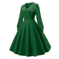 thumbnail image 4 of UYISJ Women's Vintage 1950s Long Sleeve Dress Retro Rockabilly Prom Dress 50's 60's A-Line Cocktail Party Swing Dress Green XXL, 4 of 8