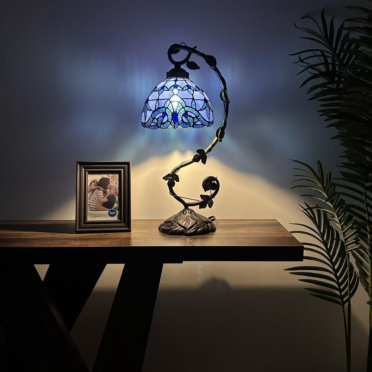 Blue Stained glass Table Lamp Baroque Style Included LED bulb For Living Room Bedroom Bedside 11"W*8"D*21"H