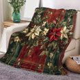 thumbnail image 3 of 1pc Christmas Poinsettia Knitted Flannel Throw Blanket - Digital Print Soft Polyester Comforter for Sofa, Bed, Office, Home Decor - Contemporary Style Multipurpose All-Season Cozy Blanket, 3 of 5