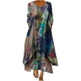thumbnail image 1 of RKSTN Robes pour Femmes Style Rétro Imprimé Floral Manches Longues Ourlet Ample Col en V Irrégulier Boutons Robe Maxi Décontractée, 1 of 5