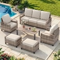 thumbnail image 6 of Poteban Outdoor Patio All Weather Wicker Furniture Sets,with Coffee Table, Sofa, Conversation Sets and Ottoman,for Pool, Backyard, Garden, 6 Pieces, 6 of 11