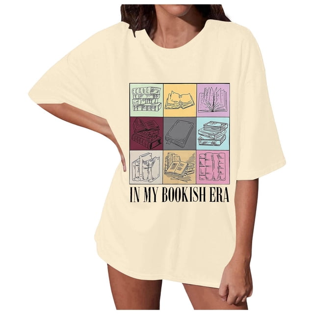 HUITKMM T-Shirt pour Femmes Chemises de Livre pour Femmes Surdimensionné dans Mon T-Shirt Bookish Décontracté à Manches Courtes T-Shirt de Lecture Hauts